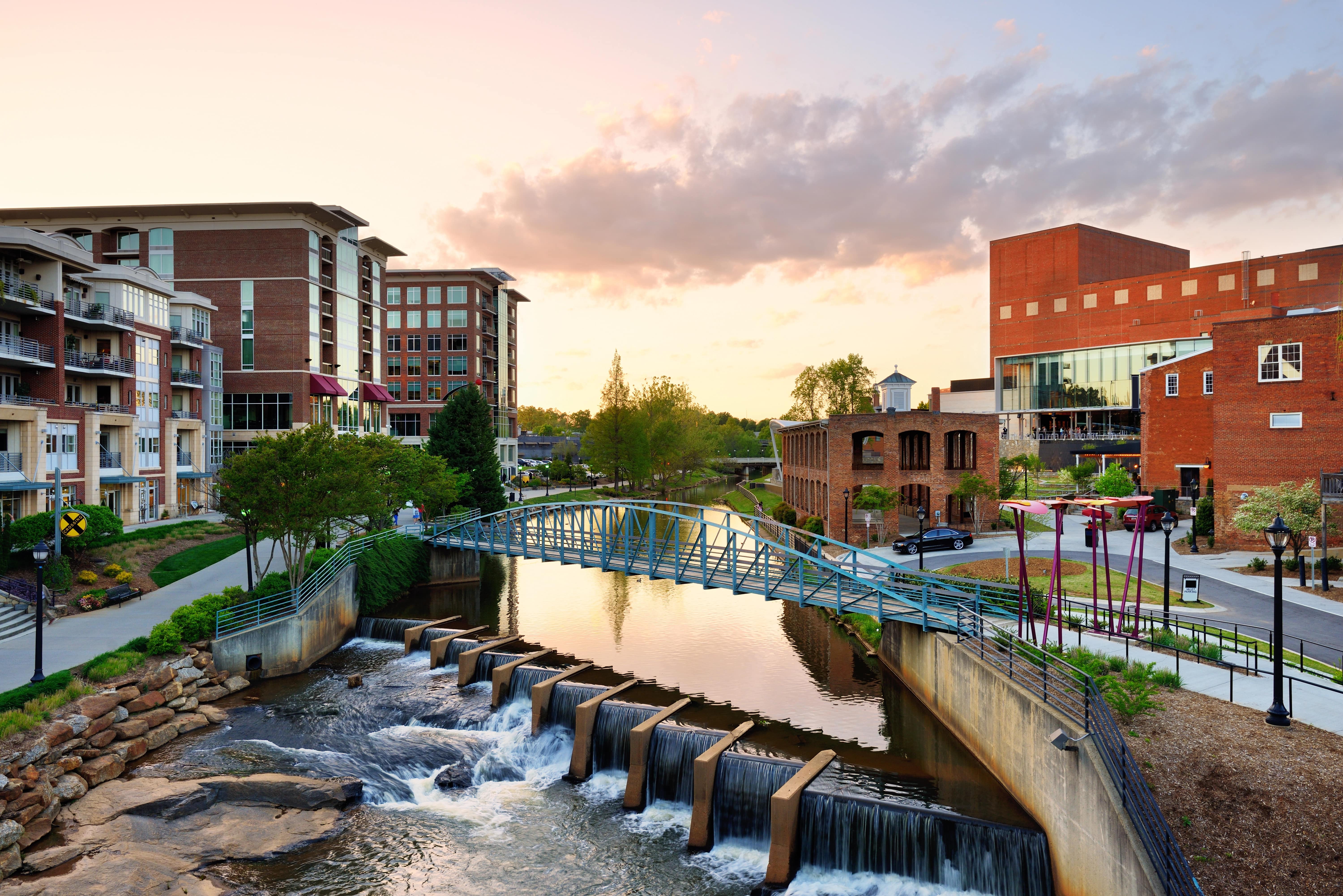 Downtown Greenville SC at sunset